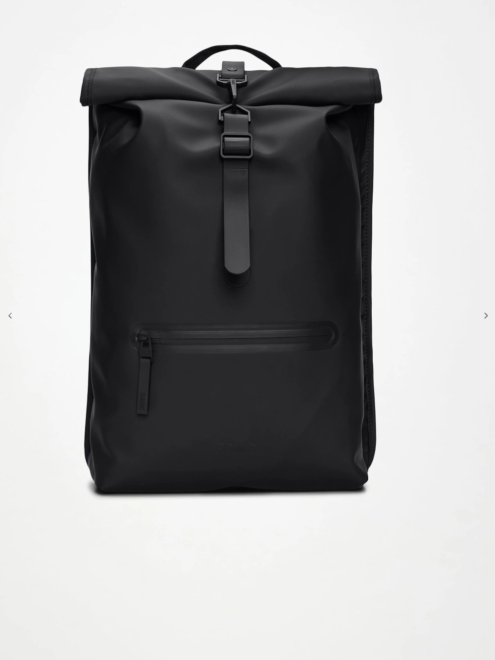 Rains Black Roll-Top Backpack with Front Zip